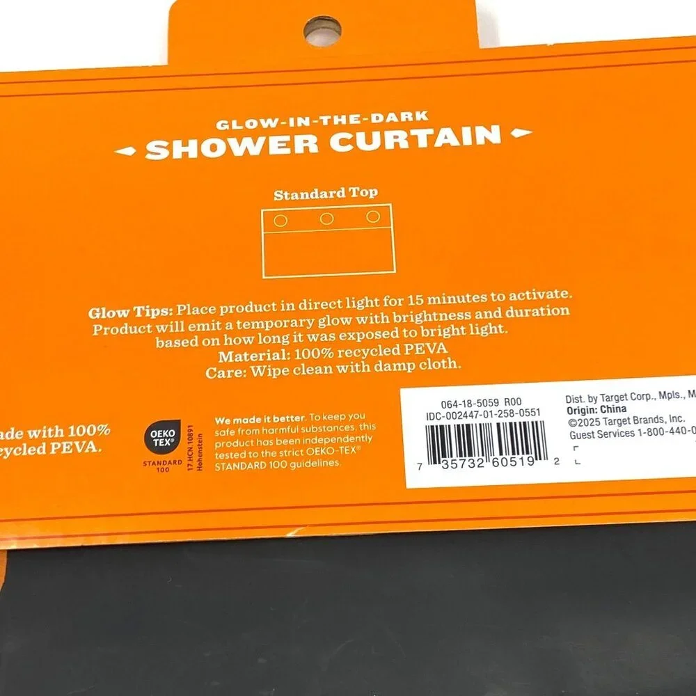 Halloween Pumpkins Glow in the Dark PEVA Shower Curtain Black 72